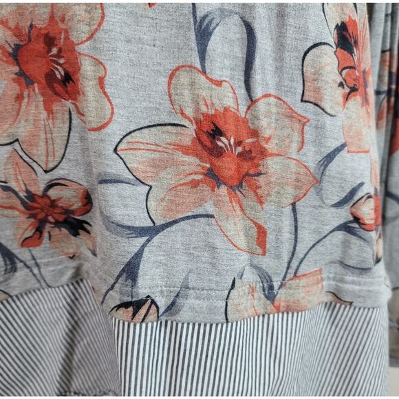 Zac & Rachel Gray Floral Print Layered Look Shirt Medium Long Sleeve Collard - Picture 5 of 6